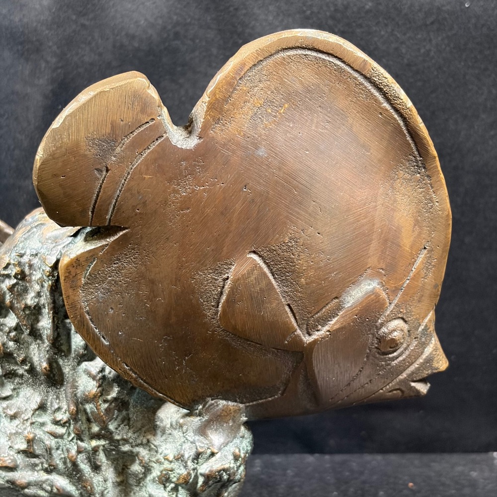 Vintage Bronze Angel Fish Sculpture Tropical Sea Life Coral Reef Verdigris 6x8 - Picture 14 of 15